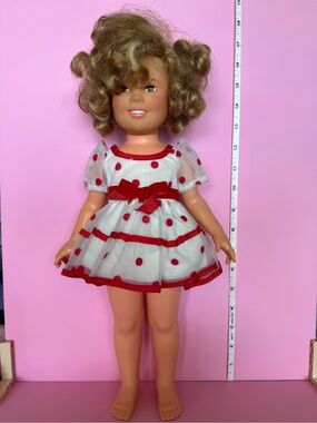 Ideal SHIRLEY TEMPLE Doll 16" Vintage 1972 Red Polka Dot Dress